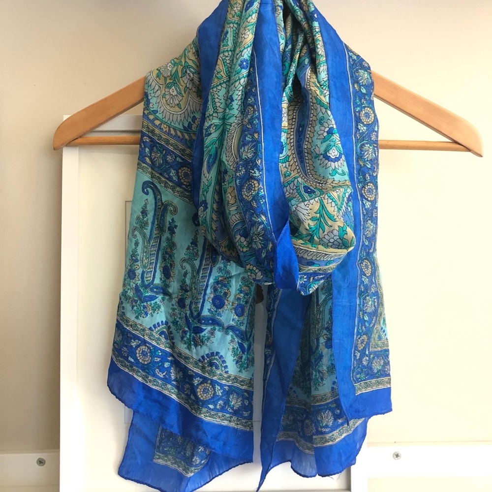 Blue Paisley Printed Silk Scarf